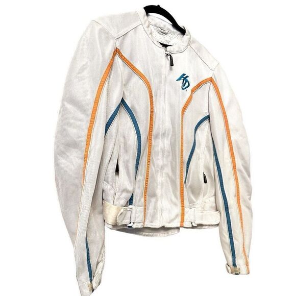 Vintage Harley Davidson Full Zip Motorcycle Armoured Jacket White Large - Picture 3 of 11